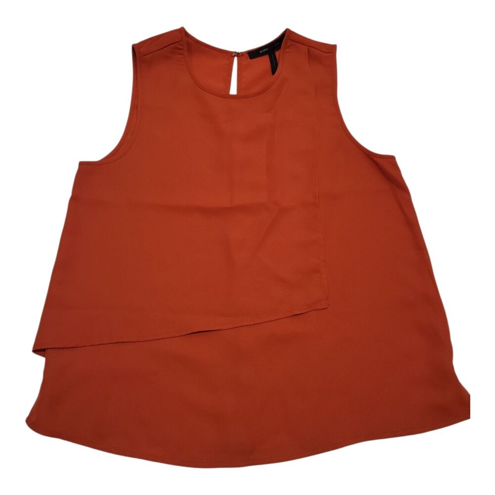 BCBGMAXAZRIA Rust Orange Blouse XS Sleeveless Draped Designer Top
